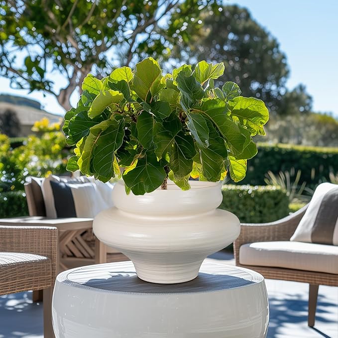 Teagas Ceramic Plant Pots 11 Inch - Bonsai Large Planters for Indoor Plants with Drainage Hole, White Planter for Home Garden Patio Office, Gift for Women Men