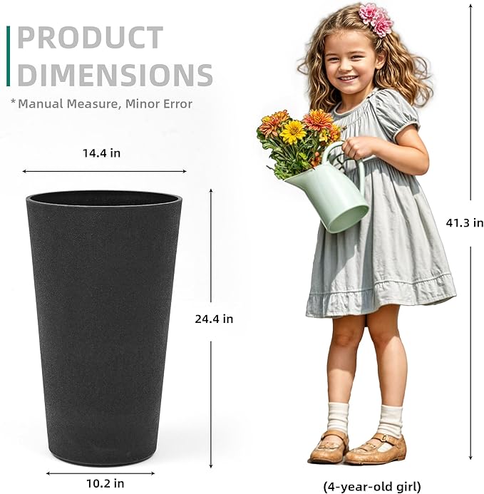 Autodaya 24" Tall Planters Set of 2, High-Density Resin Charcoal Outdoor Pots for Plants, Versatile Indoor/Outdoor Flower Pots w/Drainage Hole for Patio, Garden, Porch & Living Room Decor, Ideal Gift