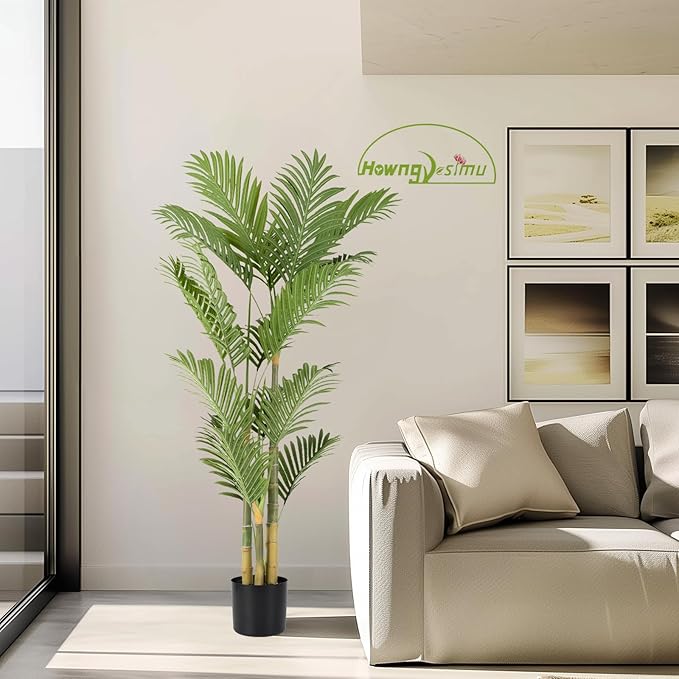 Artificial Palm Tree 4 Feet Artificial Palm Plant with Real Bark Design Faux Palm Tree for Indoor Outdoor Modern Decoration Plants in Pot for Home Office