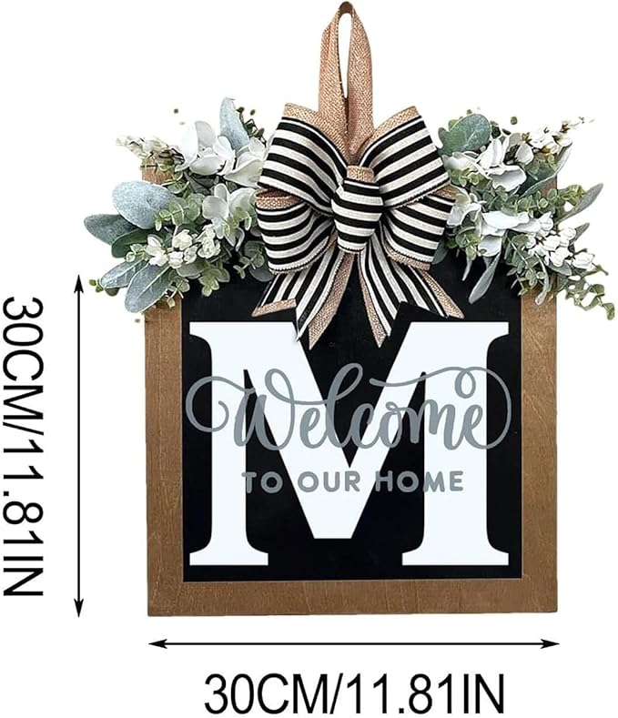 Last Name All Year Wreath, for Front Doors, Spring, Fall, 26 Last Name Letters All Year Round Wreaths, Suitable for Wedding Decorations, Home Porches, Farmhouses, Yards, Garden Decorations, Gifts (M)