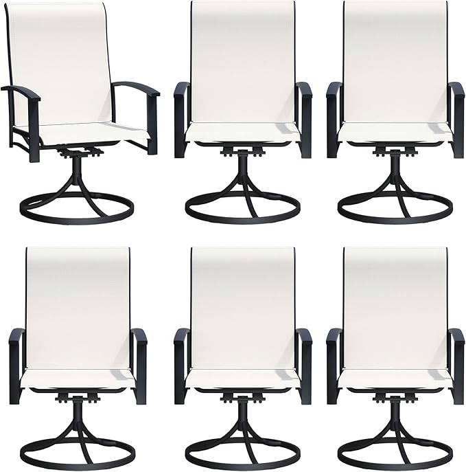 Outdoor Swivel Dining Chair Set of 6, All Weather Patio Dining Chair with Textilene High Back and Metal Frame for Backyard, Lawn Garde and Deck, Oyster Beige
