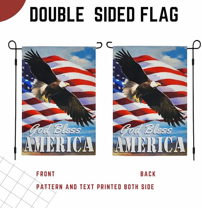 God Bless America 4th of July Patriotic Garden Flag Double Sided Outside American Stars and Stripes, Memorial Day Independence Day Yard Outdoor Decoration 12 x 18 Inch (God Bless AMERICA-01)