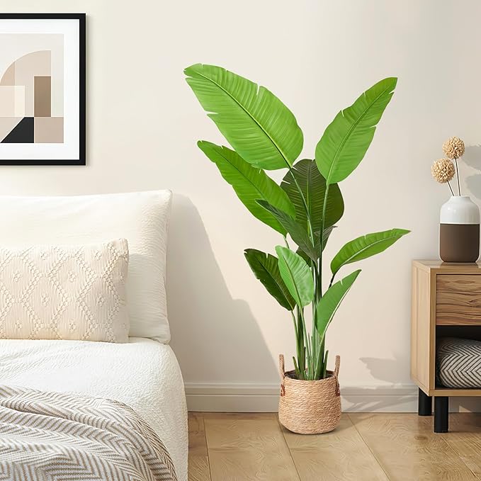 VGOBLO Bird of Paradise Plant Artificial 5.3Ft Tall Fake Tropical Palm Tree with Plastic Pot Silk Floor Plant for Indoor Outdoor Home Office Living Room Decor