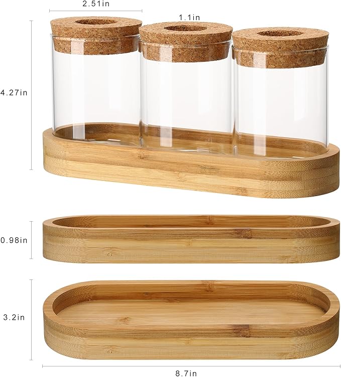 onepeng 3Pcs Propagation Stations, Plant Terrarium with Lid and Wooden Stand,Desktop Glass Planter Hydroponics Vase,Home Office Living Room Decor Gifts