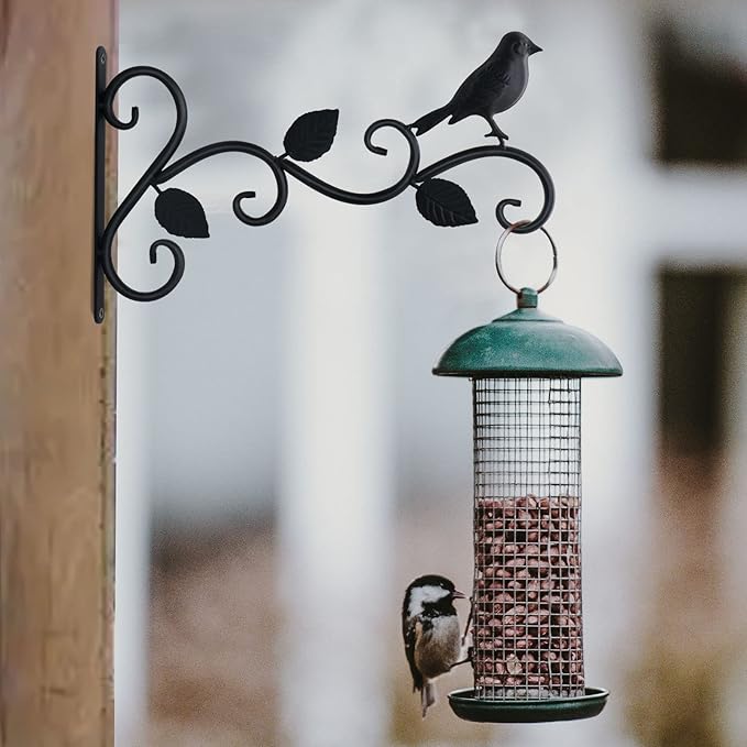JIALAI HOME Hanging Plants Bracket 12" Bird Planter Outdoor Hooks Hangers for Flower Baskets Pot Bird Feeder Wind Chimes Lanterns Patio Garden Outdoor Indoor Metal Black, 2 Pack
