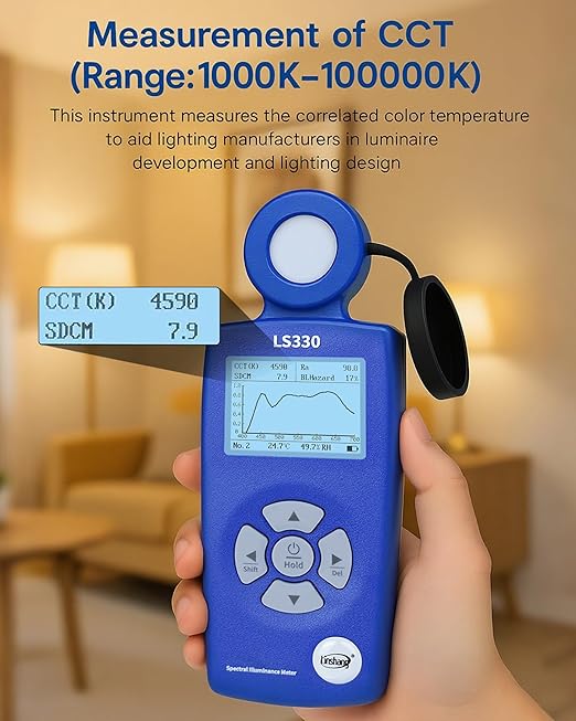 GOLDCHAMP Digital Light Meter, Spectrometer PAR Meter High-Precision (0-1,000,000 Lux), Measures Lux/CCT/CRI/UV/Spectral Curve for Plants, Greenhouse, Photography 400-700nm