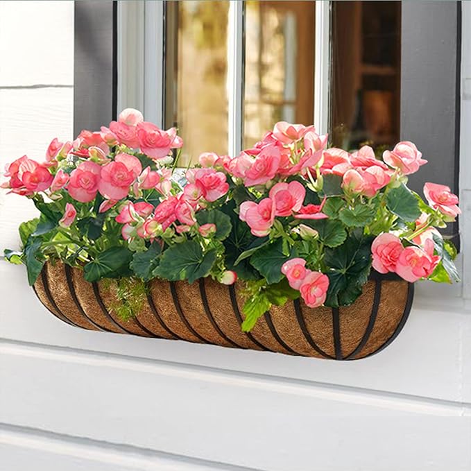 TigeJoy 2PCS 24'' Trough Coco Coir Liners Planter Replacement, 100% Natural Thick Coco Fiber Liner for Flower Box Decks Garden Flower Pots, 24inch Half Moon Shape Coconut Liner Window Boxes Outdoor