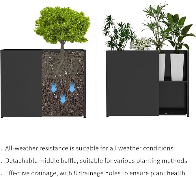 36" L x 12" W x 26" H Black Planter Box - Thickened Galvanized Steel with Weather-Resistant Coating, Heavy-Duty Raised Garden Bed for Outdoor Plants, Easy Assembly & Adjustable Feet