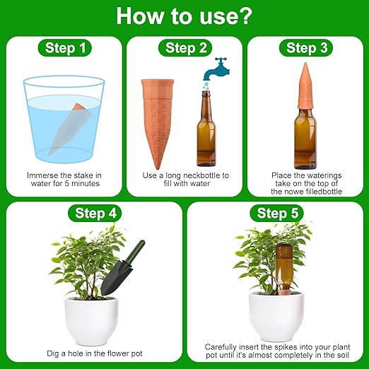 Terracotta Watering Spikes 12 Pack Plant Watering Devices Wine Bottle Automatic Plant Waterer for Vacations, Self Watering Stakes for Indoor Outdoor Plants