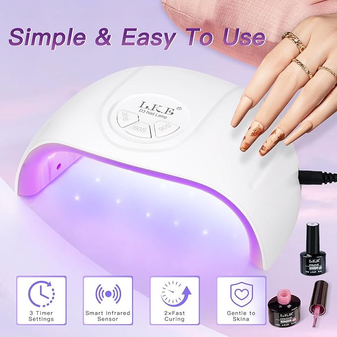 UV Light for Gel Nails, LKE 72W UV LED Nail Lamp with 21pcs Lamp Beads 3 Timers Smart Sensor Nail Dryer for Gel Polish Polygel Fast Curing Professional UV Light for Home Salon Nail Tools (White)