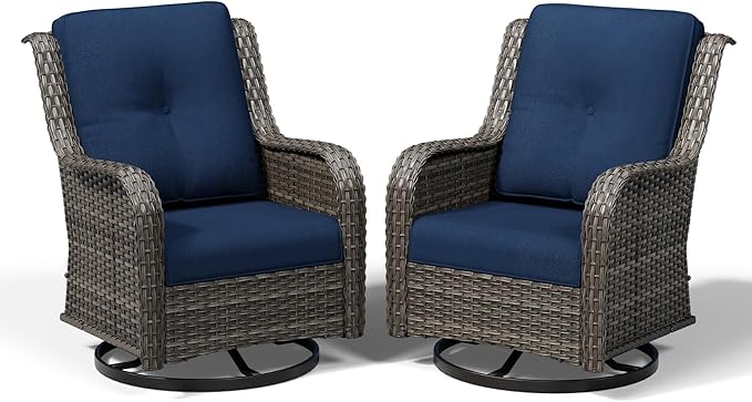 Joyside Swivel Patio Chairs Set of 2, Wicker Patio Furniture with High Back, Deep Seating, Wide Armrest, Thickened Cushions, Outdoor Rattan Furniture for Deck, Porch Use