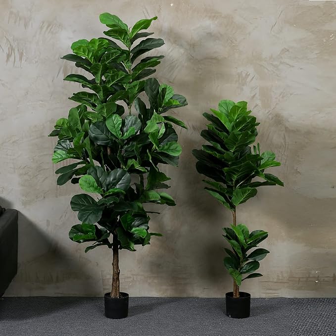 FLOWORLD Fiddle Leaf Fig Tree 6ft Tall Artificial Tree in Pot Fake Ficus Lyrata Plants with 184 Decorative Fiddle Leaves Faux Fig Trees for Home Office Living Room Decor Indoor Outdoor, 2 Pack