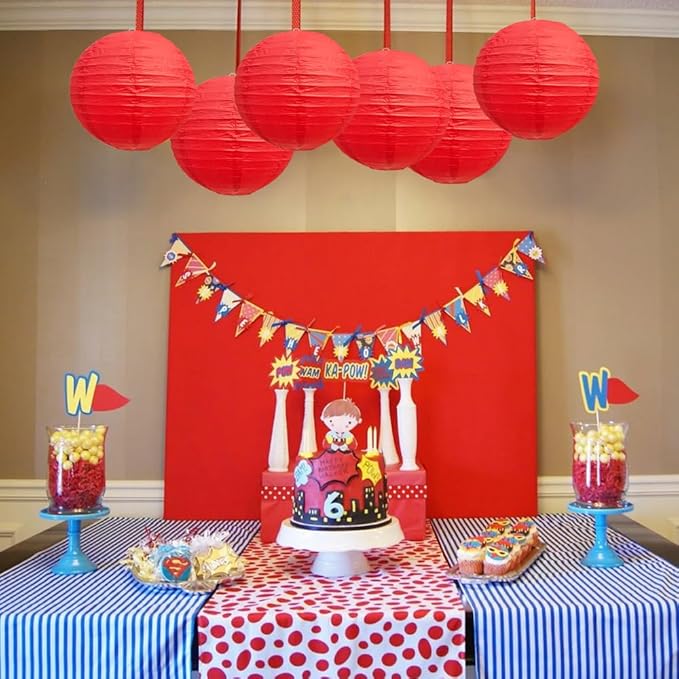 BEISHIDA 8-Inch Red Round Paper Lanterns Decorative Hanging Asia Chinese Japanese Paper Lanterns Lamp for Valentine's Day Anniversary Birthday Wedding Baby Shower Christmas Party Decoration(6 Packs)
