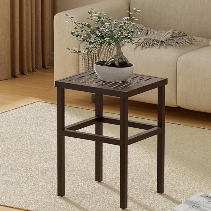 DHYGOTFUR Plant Stand - Indoor/Outdoor Extra-Sturdy 23" tall Aluminum Plant Stand – Ideal for Patios, Gardens, Living Room Decoration (Brown)