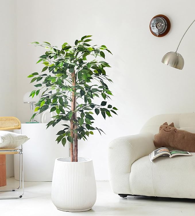 HAIHONG 2Packs 4FT Artificial Ficus Trees with Realistic Leaves and Natural Trunk, Faux Ficus Tree with Sturdy Plastic Nursery Pot, Fake Ficus Tree for Office Home Farmhouse for Indoor Outdoor Decor