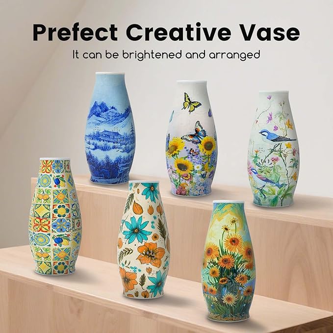 MYLARREN 3D Puzzle Vase for Adults & Kids, 152 Pcs 3D Puzzle Planter Vases for Flowers, Arts and Crafts for Kids 4-6, Adults, Girls, Cute Unique Flower Vases with Night Light(Sunflower)