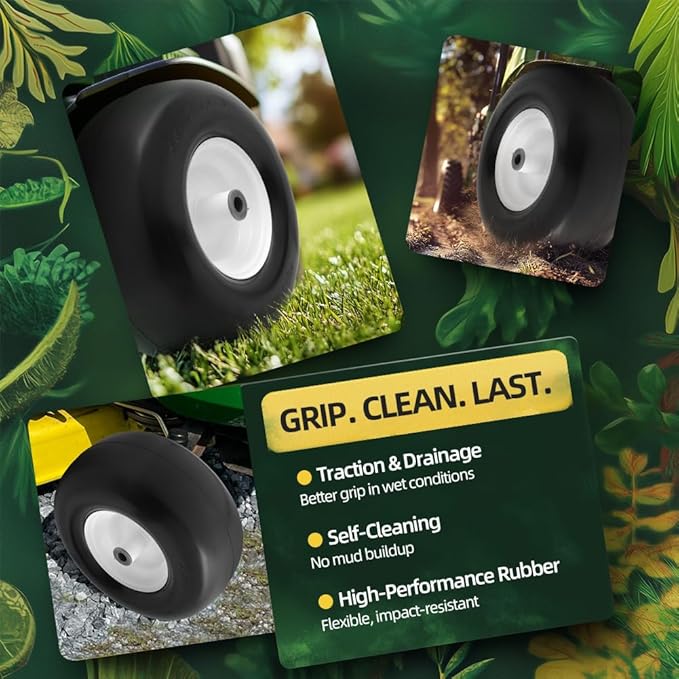 13x6.50-6 Lawn Mower Tires Flat Free with Rim Assemblies (2 Pack),Universal 13x6.5-6 Solid Smooth Rubber Zero-Turn Lawn mowers Tire,5.5"-7.72”Centered Hub and 3/4" extra 5/8" 1/2” Bushings