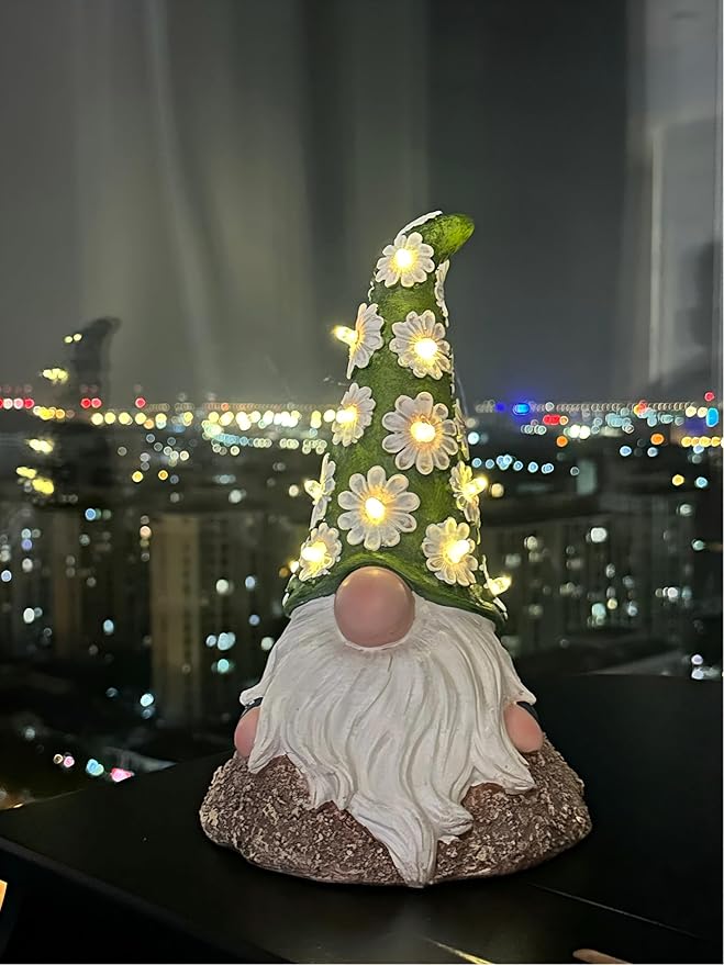 Garden Gnome Solar Light Outdoor Statue, Decorative Lawn Ornament for Patio, Balcony, Yard, Housewarming Gift