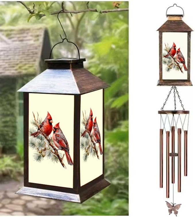 Cardinals Decorative Mobiles Gifts, Solar Cardinals Wind Chimes, Gifts for Mom, Women, Grandma, Garden Courtyard Lawn Decoration, Thanksgiving Gift, Decor Gift for Christmas and New Year