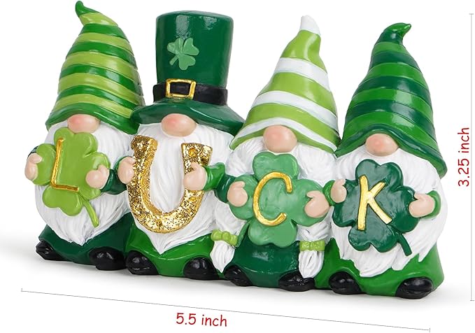 Hodao Luck St Patrick's Day Gnomes Decorations Beard Elf Decor Home Table Ornament Decor Dwarf Figurines for St. Patrick's Day Gifts Green Irish Handmade Gnome Decorations