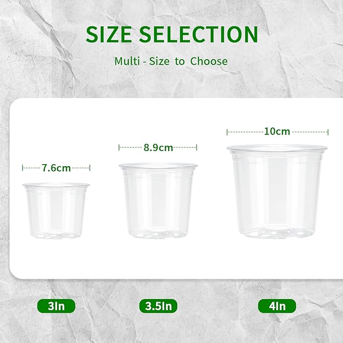 Plgardpo Clear Pots for Plants, 3/3.5/4 Inches Nursery Pots with Drainage Holes, 24 Packs Seed Starter Pots with Different Sizes, Flexible Small Plastic Plant Pot Perfect for Indoor Outdoor Plants