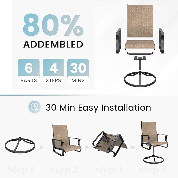 Patio Swivel Chairs Set of 2, Outdoor Dining Chairs with High Back, 360° Swivel Rocker Chair in All-Weather Textilene & Metal Frame for Garden, Porch, Backyard, Balcony(Brown)
