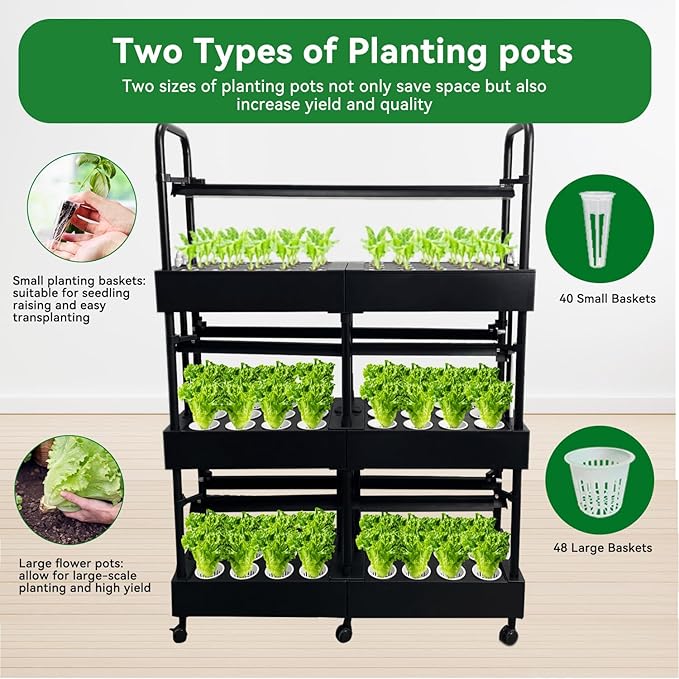 Indoor Garden Hydroponics Growing System Kit, Dual Implant Configuration for Vegetable Fruit Herb Seedling Cultivation and Large-Scale Planting,Double Water Pump,LED Grow Light