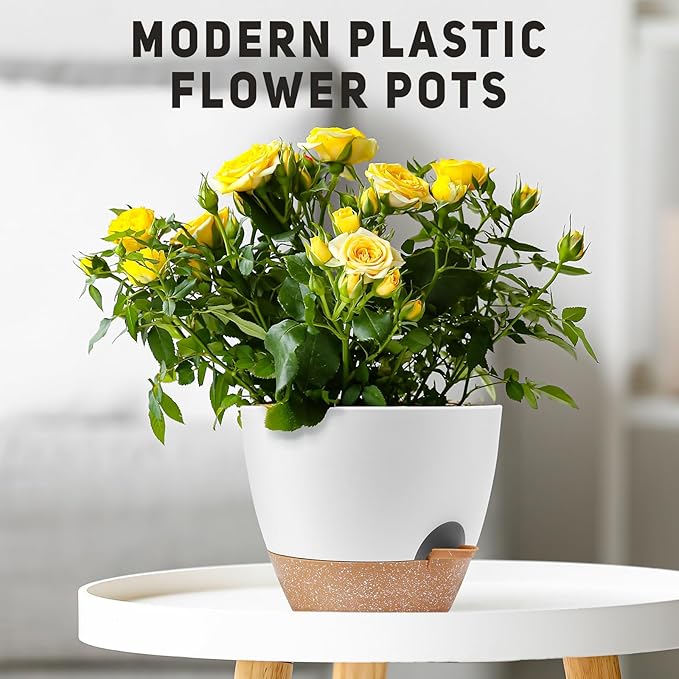 YNNICO 12" 10" 9" Large Self Watering Plant Pots, 3 Pack Flower Pots Planters with Multi Mesh Drainage Holes for Indoor Outdoor Garden Plants and Flowers