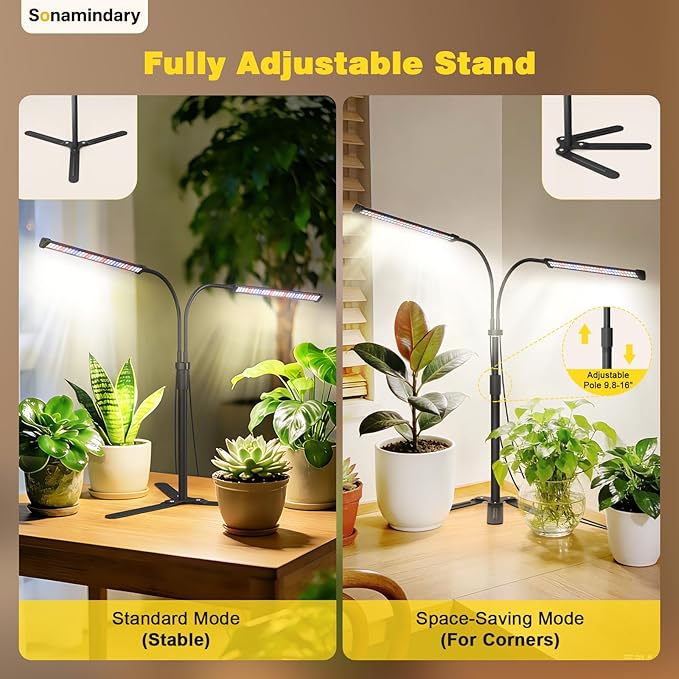 Grow Lights for Indoor Plants, 9V 5700K 120LEDs Full Spectrum Plant Lights for Indoor Growing, Height Adjustable 9.8-35'' with Stable 360° Gooseneck, Auto 4/8/12H Timer, 5 Brightness Levels