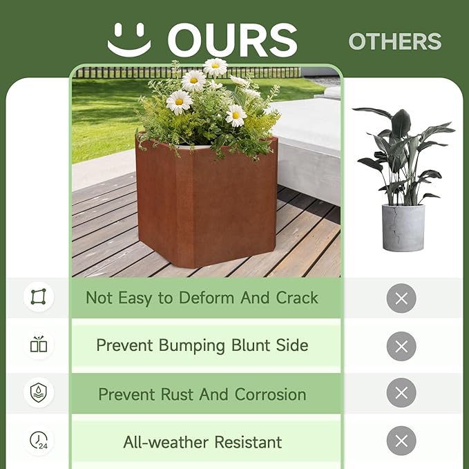 GJWCVL Corten Steel Planter Box-26"x26"x26"-Large Square Planter Matel -Outdoor Indoor- Heavy Duty Rustic Tall Planter Flower Pot Commercial Residential for Patio Porch Deck Home Backyard
