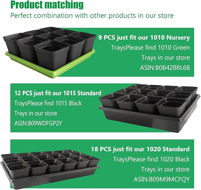 RooTrimmer Square Nursery Pots 3.54Inches 90 Pcs Seedling Flower Post Plastic Thick Seed Start Germination for Plant Propagation,Sturdy Suit for 1020 Trays(Black,3.54Inches,90Pcs)