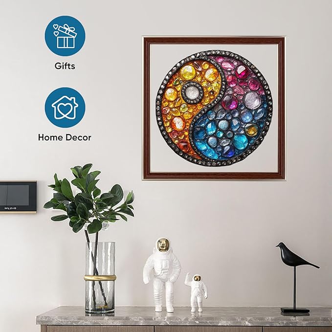 Delobil Puzzles for Adults 200 Pieces, 5MM Thick Colorful Crystal Yin-yang Wooden Puzzles, Gemstones Jigsaw Puzzles for Adults and Kids, Family Game Gift 11.2 * 11.2Inch