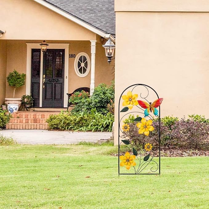 YEAHOME Garden Decor for Outside, 34" Flower Butterflies Decorative Garden Stakes for Spring Garden Decor, Metal Yard Art Stakes for Outdoor Lawn Backyard Porch Decorations