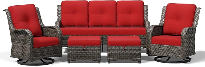 Joyside 5 Piece Wicker Patio Furniture Set, Outdoor Swivel Rocker Patio Chairs with High Back, Deep Seating, Wide Armrest, Thickened Cushions, Outdoor Furniture for Deck, Porch Use