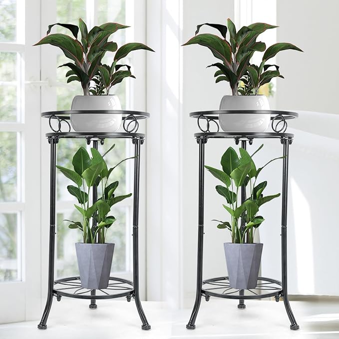 YHIJURS 2 Pack Plant Stand Indoor Outdoor,20.3'' 2-Tier Metal Tall Plant Stands,Flower Pot Holder, Plant Rack, Display Shelf for Home Garden Office Patio Balcony
