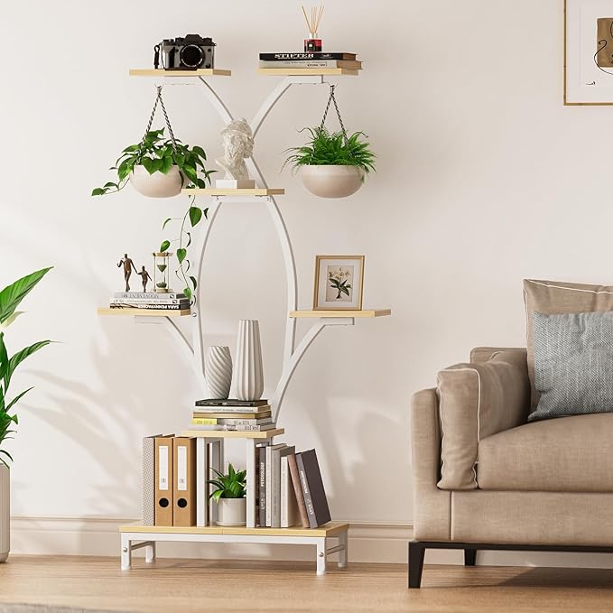 VOZZYOTO Plant Stand Indoor with Grow Lights - 7 Tiered Metal Corner Shelf for Multiple Plants, 63" Corner Plant Stand for Indoor Plants, X-Shaped Plant Rack for Home, Living Room, Office & Patio Decor