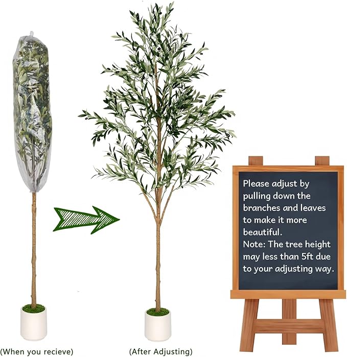 Realiflora Artificial Olive Tree - Tall Indoor Faux Olive Tree with Planter & Basket, Realistic Fake Olive Tree with Fruits for Home Office Decor Living Room (5ft)