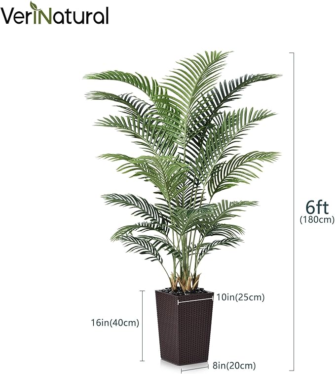 VeriNatural 6FT Artificial Palm Tree - Tall Fake Tree with Brown Taper Planter & Pebbles, UV Resistant for Indoor & Outdoor Decor - Large Potted Faux Plant for Living Room, Office, Home Decor,VN130