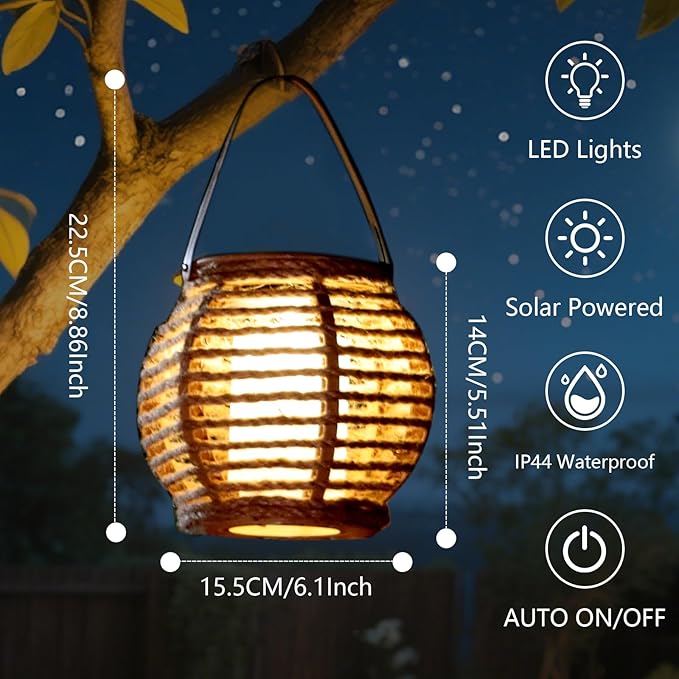Solar Lanterns Outdoor Waterproof, Imitation Candle Lantern in Bohemian Style for Garden, Backyard, Patio Decor, Birthday Gifts for Women Mom Grandma, Hanging Garden Lights for Outside