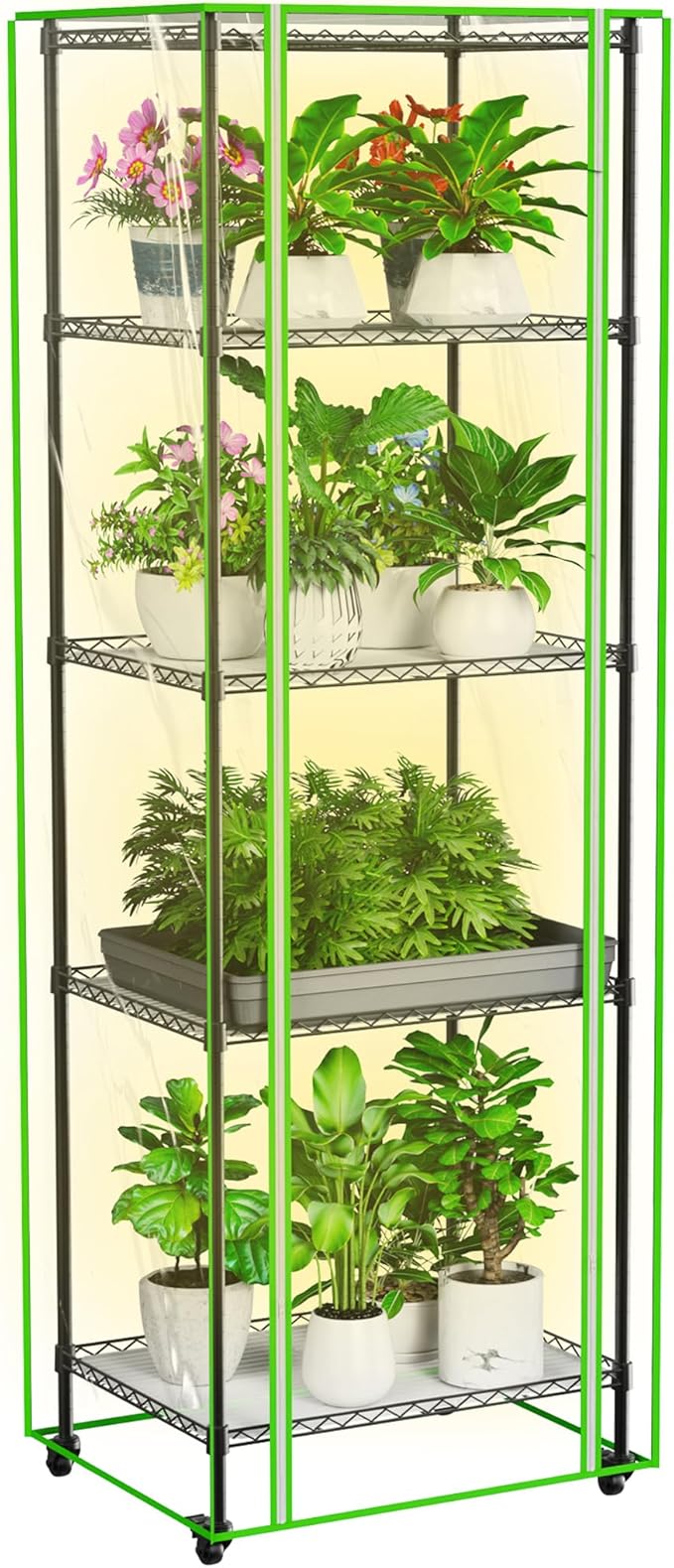 Indoor Greenhouse with Grow Light, 5 Tier Mini Greenhouse, Full Spectrum Grow Light with Timer, Plant Shelf with PVC Cover for Seed Starting, Herbs, Vegetables, Balcony, 23.6×17.7×70.8 Inch