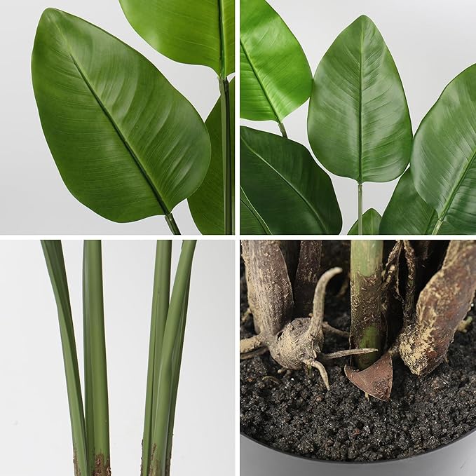 Hollyone Large Bird of Paradise Artificial Plant in Pot 4FT Tall Fake Bird of Paradise Plant Faux Tropical Palm Tree Faux Plantain Banana Leaf for Indoor Outdoor Home Office Garden Decoration 8 Leaves