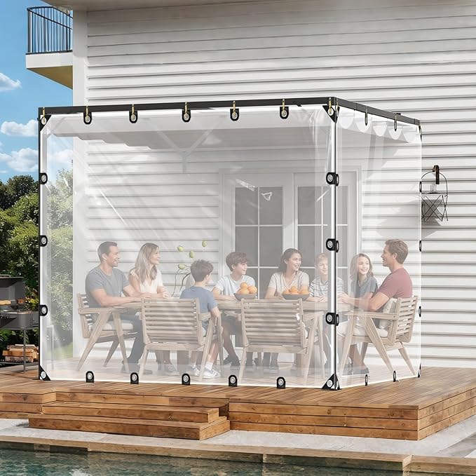 LC&QS 4x6ft Clear Tarp with Grommets, Upgraded Edge Heat Fused Tear Resistant Clear Heavy Duty Tarps, Clear Vinyl Tarps for Patio Fencing, Rain, Wind, Cold, Chicken Coops,and More(Windproof Rope)