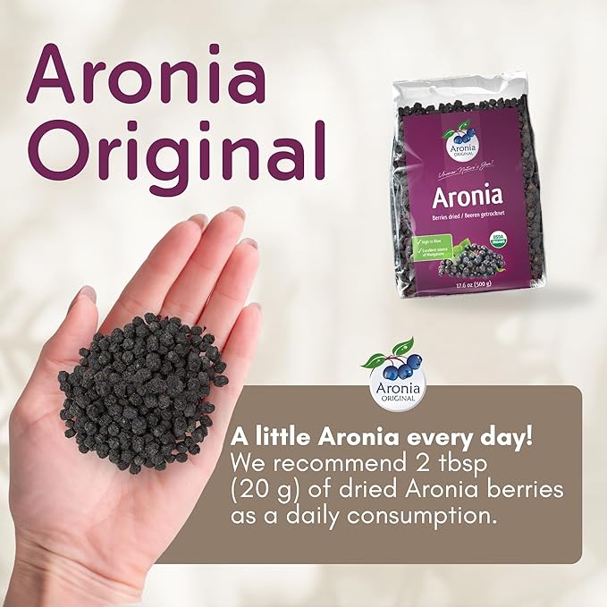 Aronia ORIGINAL Organic Dried Aronia Berries 17.6 oz (6-Pack) | Gently Dried Immediately After Harvest | No Added Sugar, No Sulfites, No Additives | Vegan, Non-GMO Aronia Berry (Black Chokeberry)