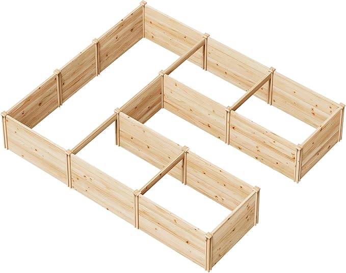 AMERLIFE U-Shaped Raised Garden Bed, 7.5Wx9Dx1.6H Outdoor Wooden Raised Garden Bed Planter with 19.6" Depth Planter Box