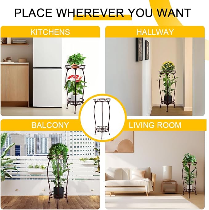 Gynyinly 2 Tier Rustproof Iron Plant Stand - Heavy Duty Outdoor Plant Stands For Patio, Balcony Or Garden Or Planter Corner - Plant Stand Indoor (Bronze)