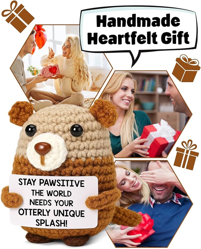 WEZADUK Funny Positive Crochet Otter Gifts for Friends Coworkers, Inspirational Handmade Emotional Support Otter Decor