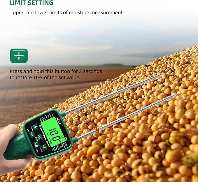 Hay Moisture Tester Meter, Portable Digital Probe Tester with LCD, Grain moisture meter High-precision meter for rice, wheat, corn, rice and 14 other crops Voice broadcast water meter