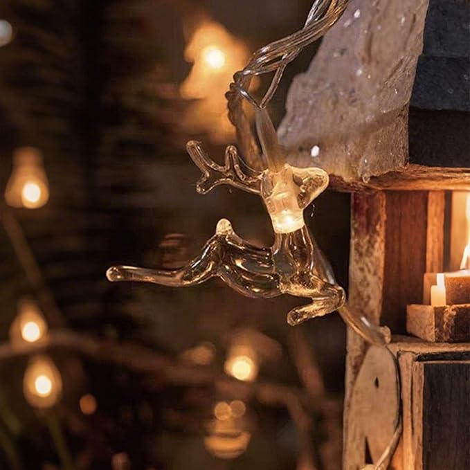 Christmas Snowflakes Lights Battery Operated, 20 LED String Lights with Snowflakes and Elk, Waterproof Shatterproof Christmas Light for Outdoor Indoor Xmas Bedroom Decor