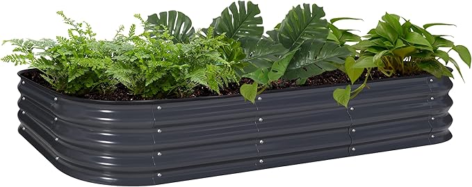 BlueWish Galvanized Raised Garden Bed, 11.1” H Raised Planter Box with Rubber Strip, 9-in-1 Modular, Bottomless Metal Raised Garden Bed for Vegetable, Hub, Flower