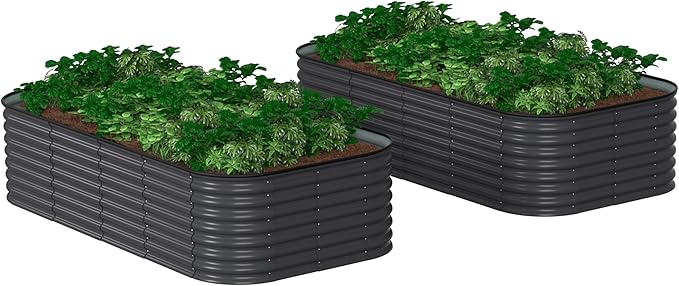 BlueWish 8x4x2FT Raised Garden Bed with 3 Aluminum Support Rods, Many-in-1 Modular Planter Box with Bottomless Design, 24’’H Galvanized Raised Garden Bed for Vegetable, Flower, Fruit, Grey